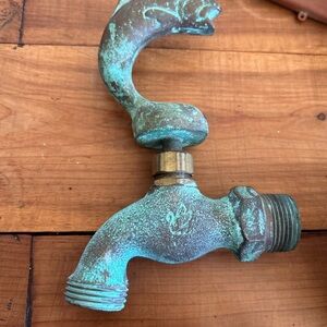 Vintage Patina Turquoise Fish Spigot Faucet
